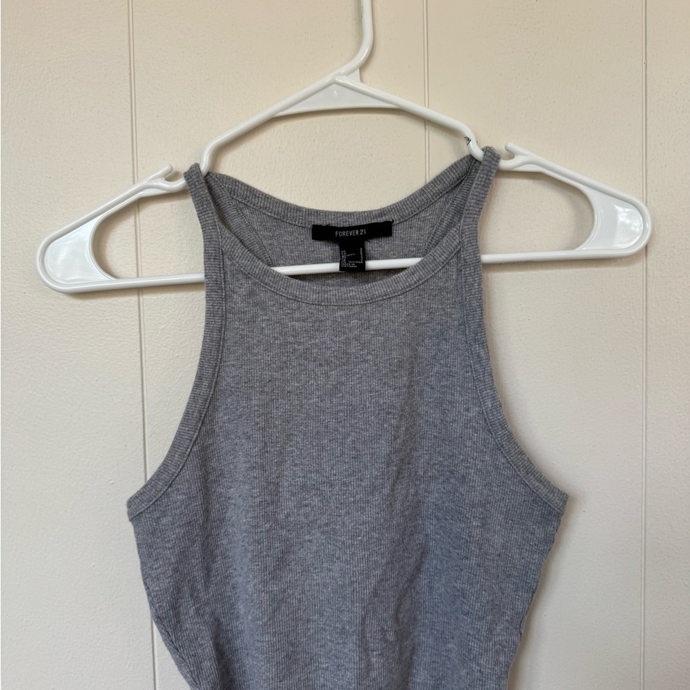 Forever 21 Gray Ribbed Tank Top - High Neck Women’s Top